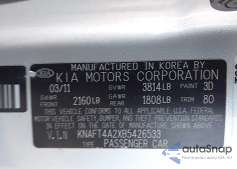 2011 Kia Forte Lx from USA, damaged, VIN KNAFT4A2XB5426533
